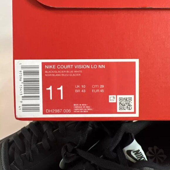 NEW NIKE Court Vision Lo NN Black / Glacier Blue - White Men's US 11 DH2987-006 - Picture 6 of 6